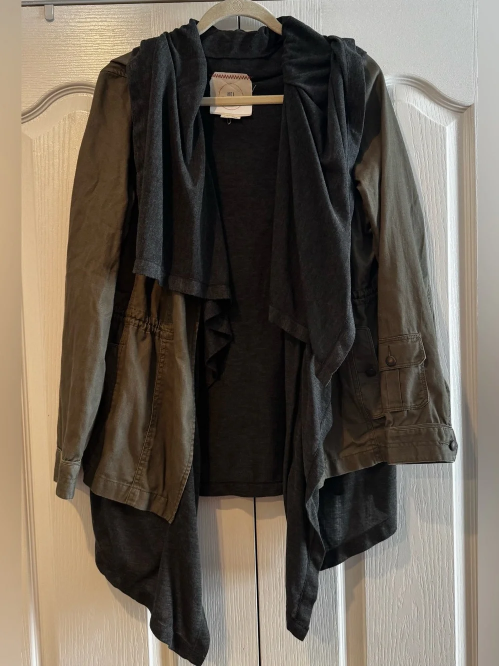 Hei Hei by Anthropologie Olive Green Utility Jacket with Gray Draping - Size L